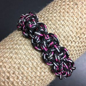 Small Woven Paracord Bracelet Black Pink White Barbie Loop Ball Closure